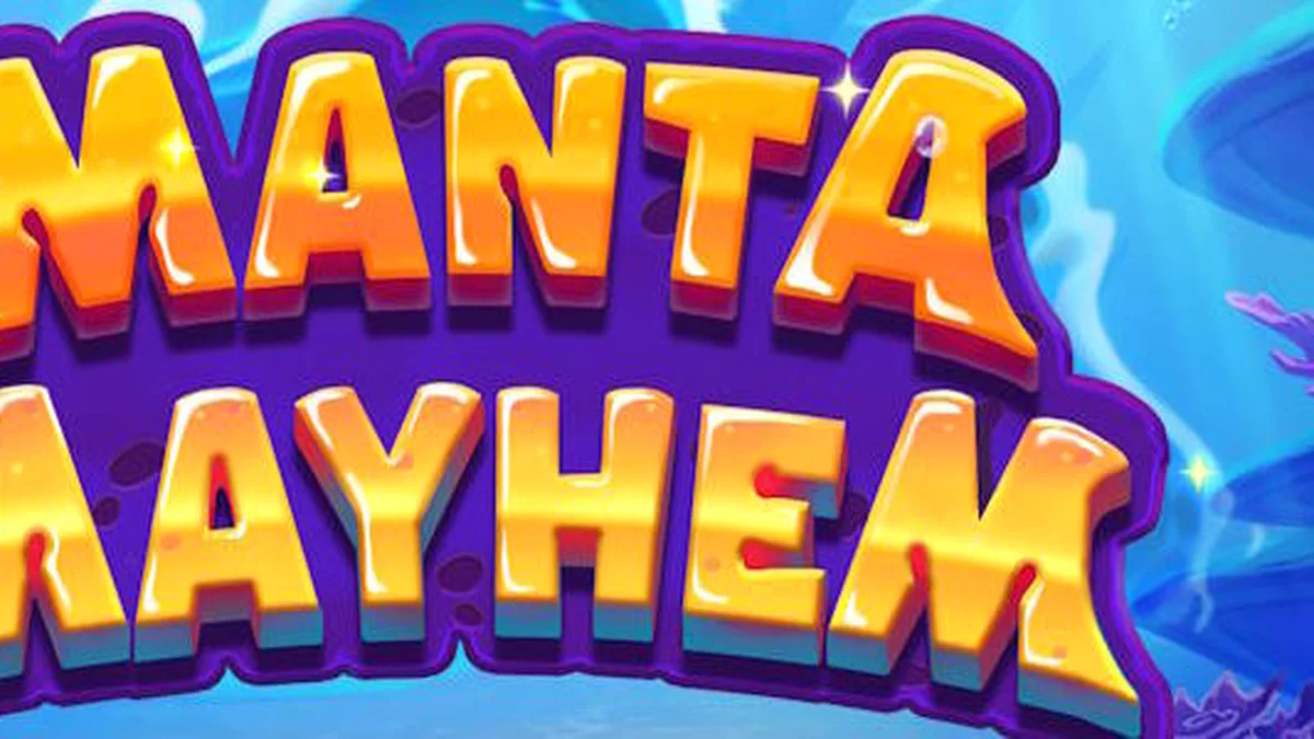 Pemandangan bawah laut yang penuh warna dengan karakter Manta Ray dan kru makhluk laut kecil dalam slot Manta Mayhem.