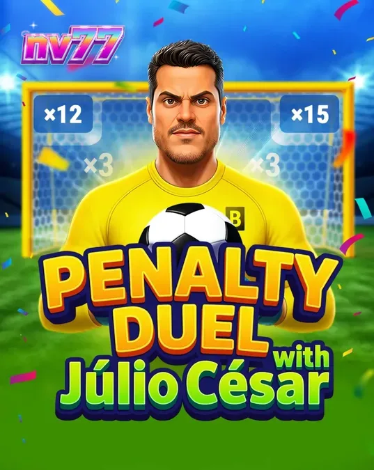 Tampilan antarmuka permainan Penalty Duel with Júlio César dengan kiper di depan gawang